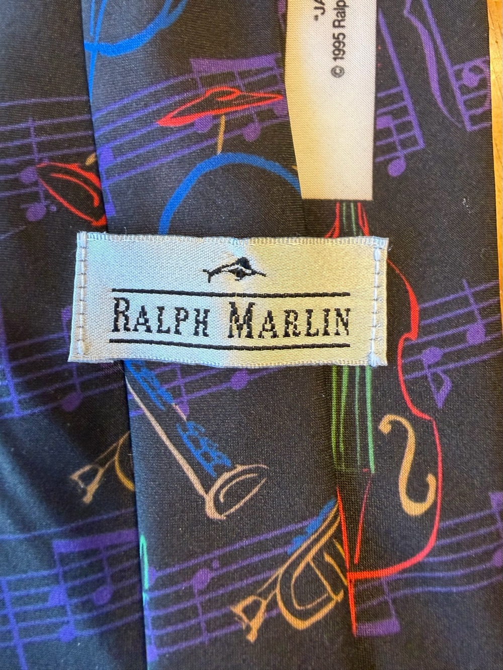 Ralph Marlin Navy Tie with Multicolor Musical Instruments - Picture 2 of 4